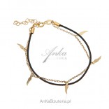 Gold-plated silver jewelry - Bracelet on a black string with wings on a chain