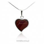 Silver HEART pendant with cherry amber - mini
