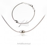 Silver necklace and bracelet set with calza chain