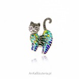 Silver CAT brooch with marcasites and enamel
