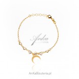Silver bracelet, gold plated with MOON and hearts with zircons