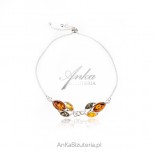 Silver bracelet with amber. LISTEK - pulled on the stoppers