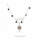 Silver CHOKER necklace rhodium-plated with a circle and black zircons