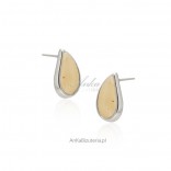 Silver earrings with white amber - TEARS