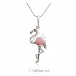 Silver PELIKAN pendant with pink agate - large
