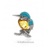 Silver brooch with amber and turquoise KRUK