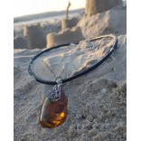 Beautiful pendant with amber in silver - Japanese cherry blossom