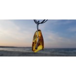 Silver pendant with amber - slim and elegant