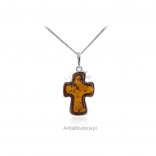 Silver cross with amber - small
