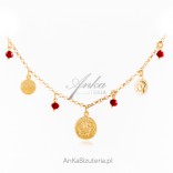 Beautiful gold-plated silver necklace COINS with red spinels