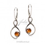 Silver earrings with amber oxidized SNAKE