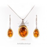 Silver set with gold-plated amber ELEGANT women's jewelry