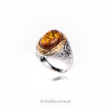 Gold plated ring with amber. SYGNET
