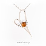 Silver pendant BEAUTIFUL HEART with amber