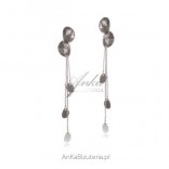 Silver earrings long - satin artistic silver jewelry