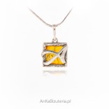 Silver pendant with amber LETTER -A
