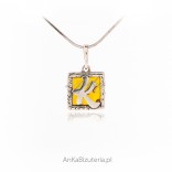Silver pendant with amber LETTER -K