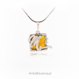 Silver pendant with amber LETTER -M