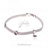 Silver mesh bracelet Charms with a circle