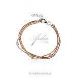 Silver bracelet 3 colors silver, gold-plated gold and pink gold with zircons