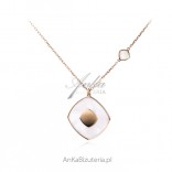 Silver necklace gold-plated yellow gold with white mother of pearl