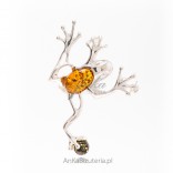 Silver frog pendant with amber - luck and money!