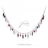 Silver necklace with colorful zircons