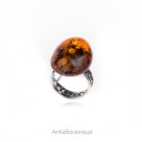 Silver ring with amber - large - size 10-22