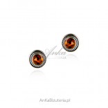 Silver earrings with amber on a stick