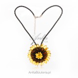 Silver FLOWER necklace with amber