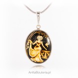 Silver pendant with amber. BEAUTIFUL LADY IN THE GARDEN sculpture
