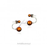 Silver earrings with amber - double