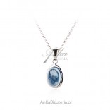 Silver KAMEA necklace on navy blue agate