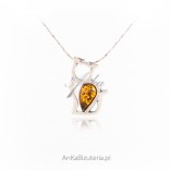 Silver CAT pendant with amber