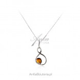 Silver oxidized pendant with amber SNAKE