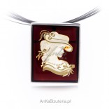 KAMEA carved silver brooch with amber