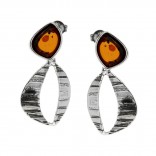 Silver earrings with cognac amber oxidized - Victoria