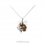 Silver pendant with amber JEŻ