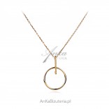Silver necklace, gold-plated circle with baton