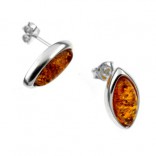 Silver earrings with cognac amber - TEARS