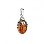 Silver pendant with amber BIEDRONKA