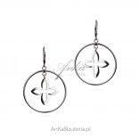 Silver earrings big circles with clover