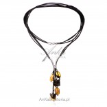 Silver KRAWAT necklace with real amber on UNIKAT straps