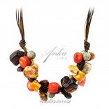 Corals with natural stones amber, orange and yellow coral and serpentine