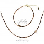 Silver-plated gold-plated necklace and bracelet with tiger's eye and hematite with stars