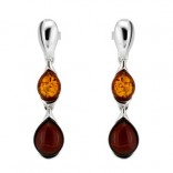 Silver earrings with amber cognac and cherry
