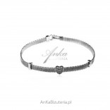 Silver mesh bracelet with heart and zircons