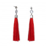 Silver tassel earrings with white zircon and red tassels