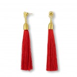 Gilded silver plated earrings with red tassels