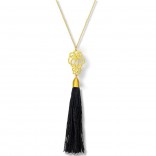 Silver jewelry, gold-plated necklace with black fringe